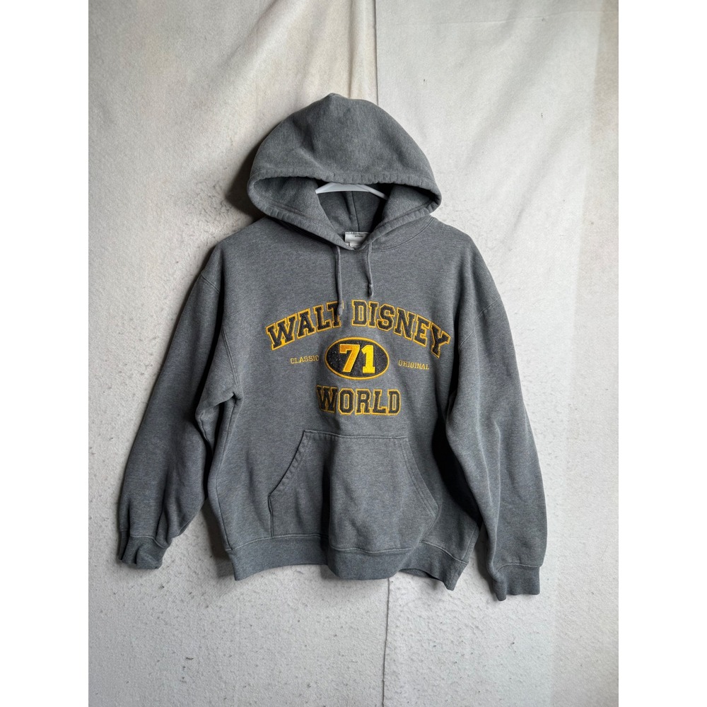 VTG Walt Disney World Hoodie Gray Yellow Varsity Embroidered Pullover Small 71